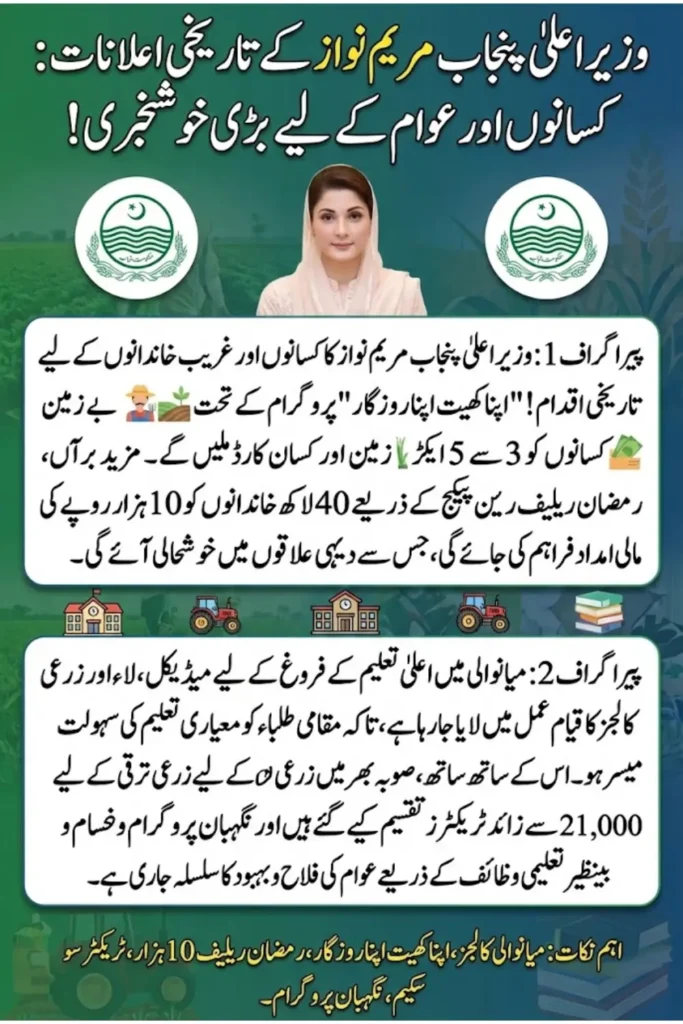Apna Khet Apna Rozgar Programme and Mianwali Colleges Plan Launched by Maryam Nawaz Check Now
