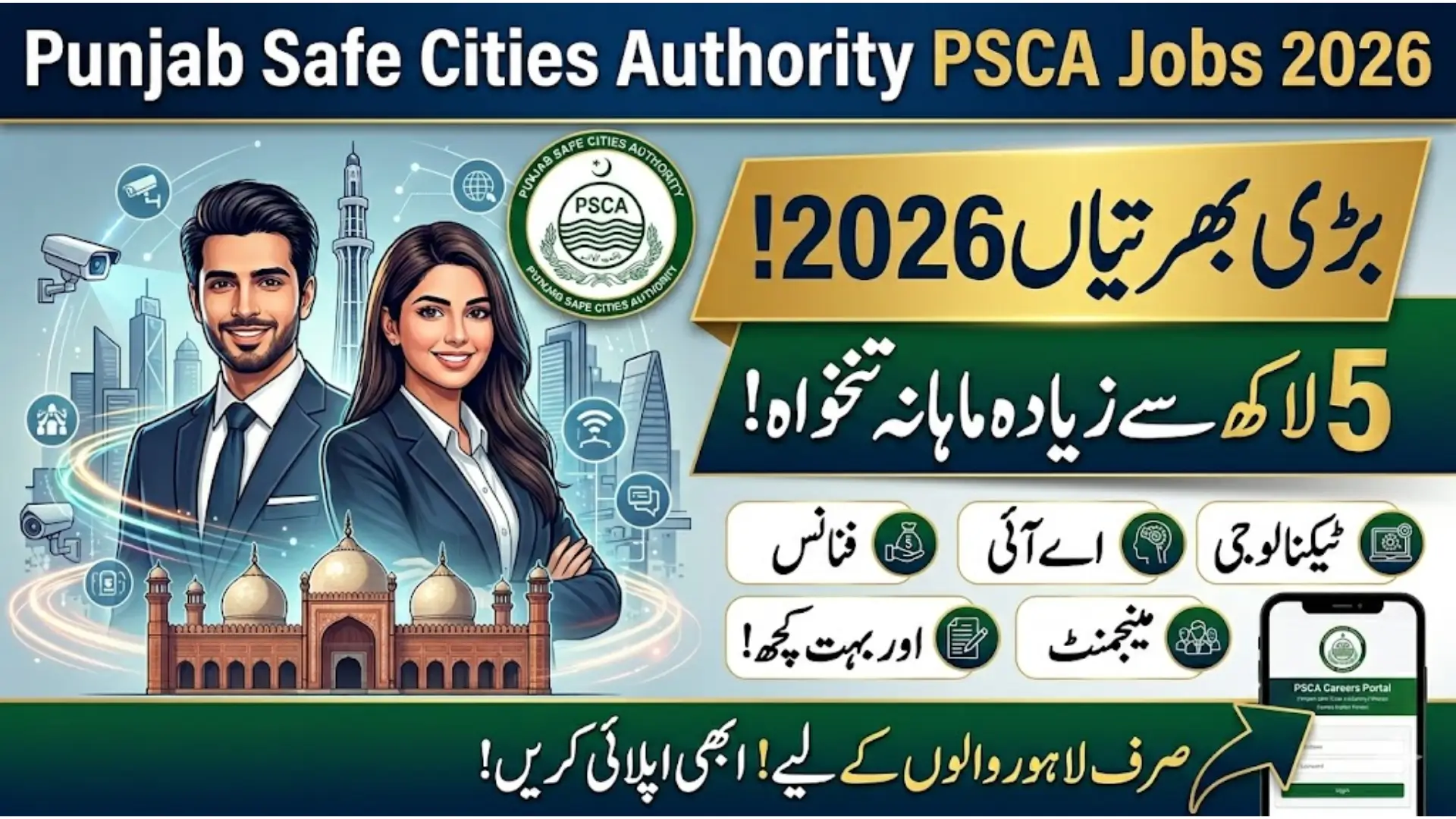 Punjab Safe Cities Authority PSCA Jobs 2026 High Paying Vacancies for Technology HR Finance & Operations