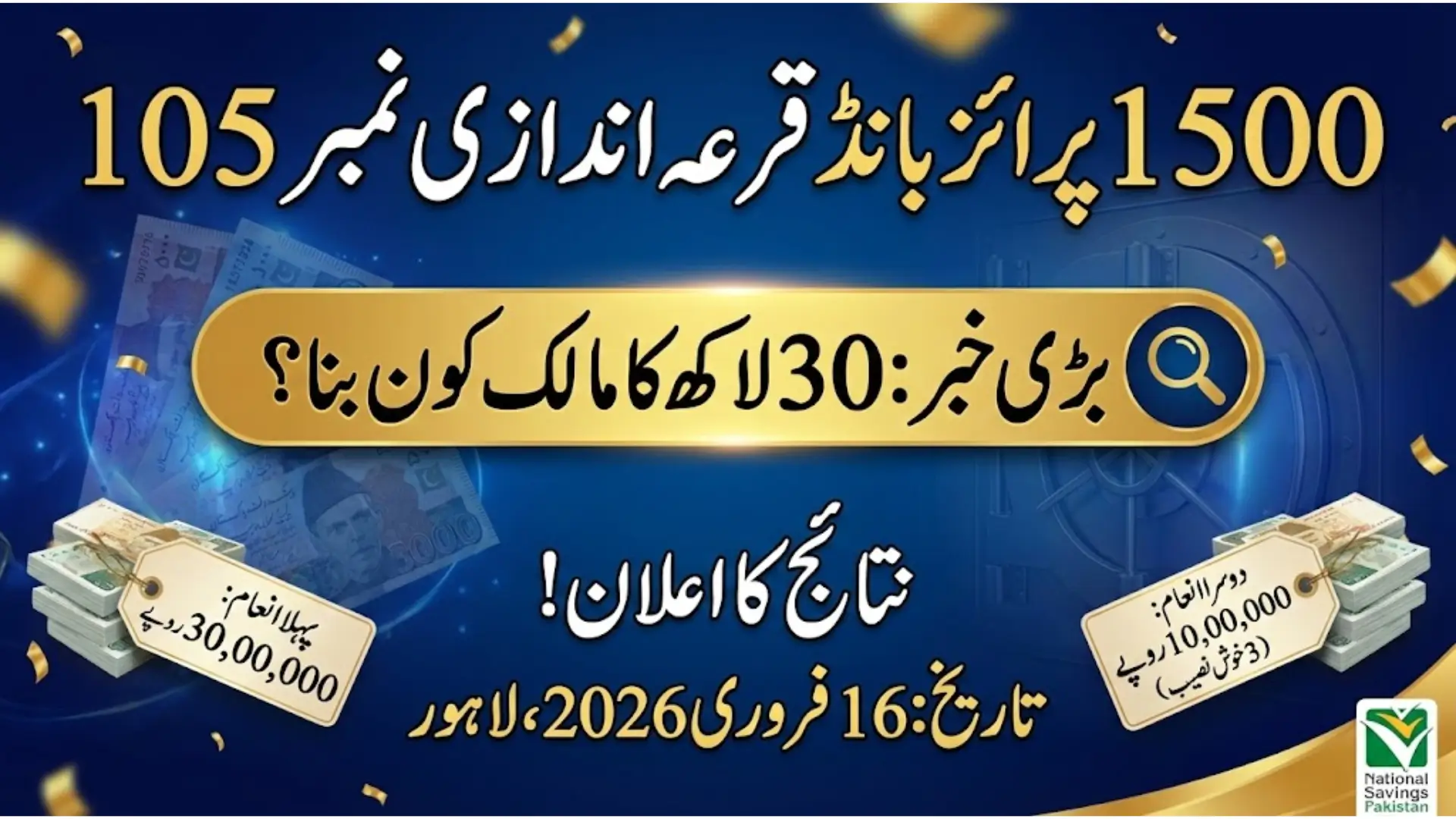 Rs. 1500 Prize Bond Draw Number 105 Results Announced in Pakistan