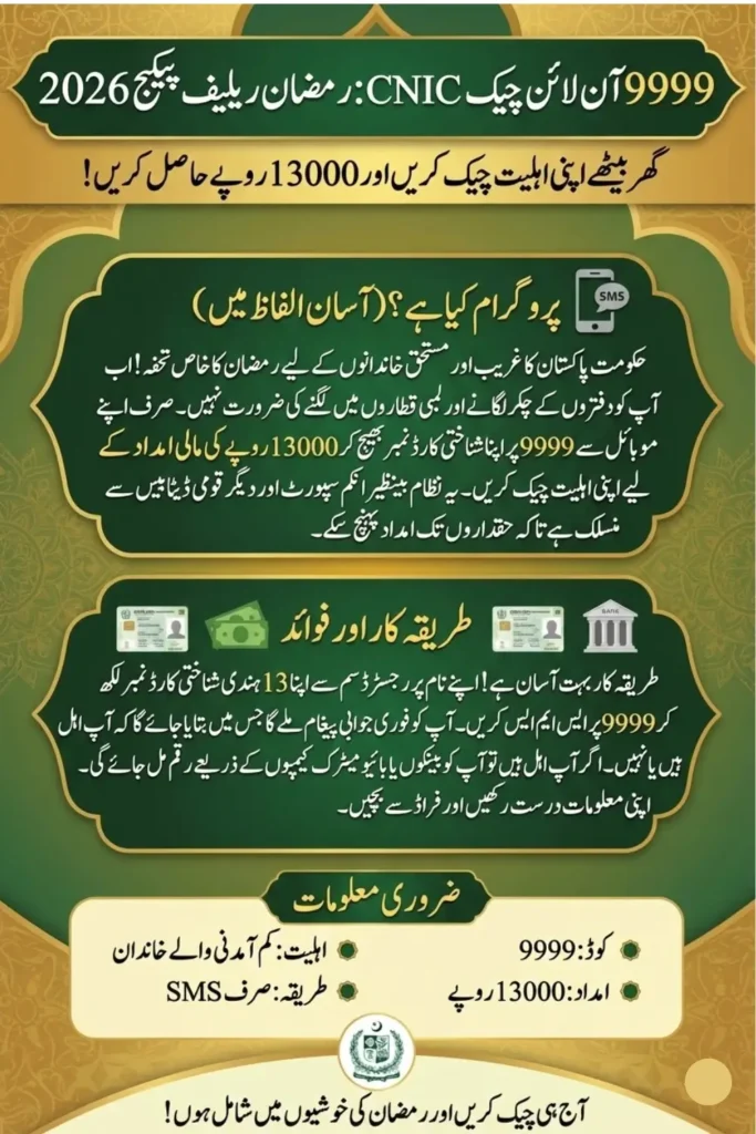 9999 Online Check CNIC Pakistan Complete Guide to Verify Eligibility for PM Ramzan Relief Package 2026