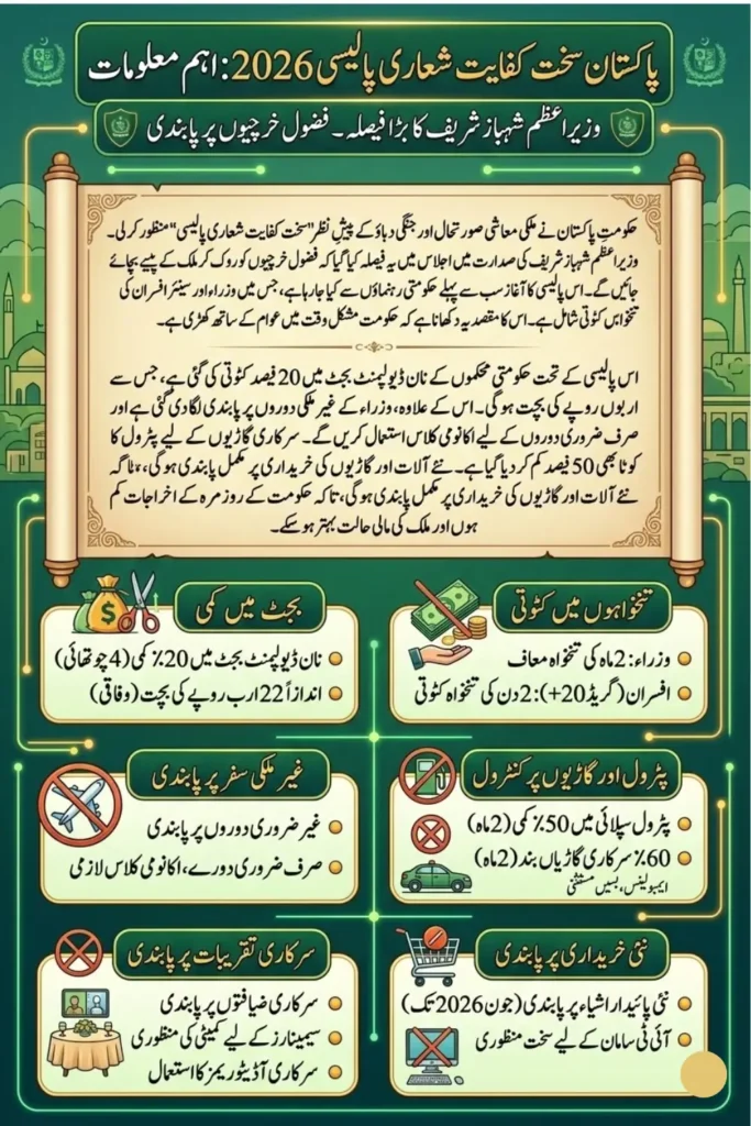 Pakistan Austerity Policy 2026: Salary Cuts, Budget Reductions and Travel Ban Approved by Government