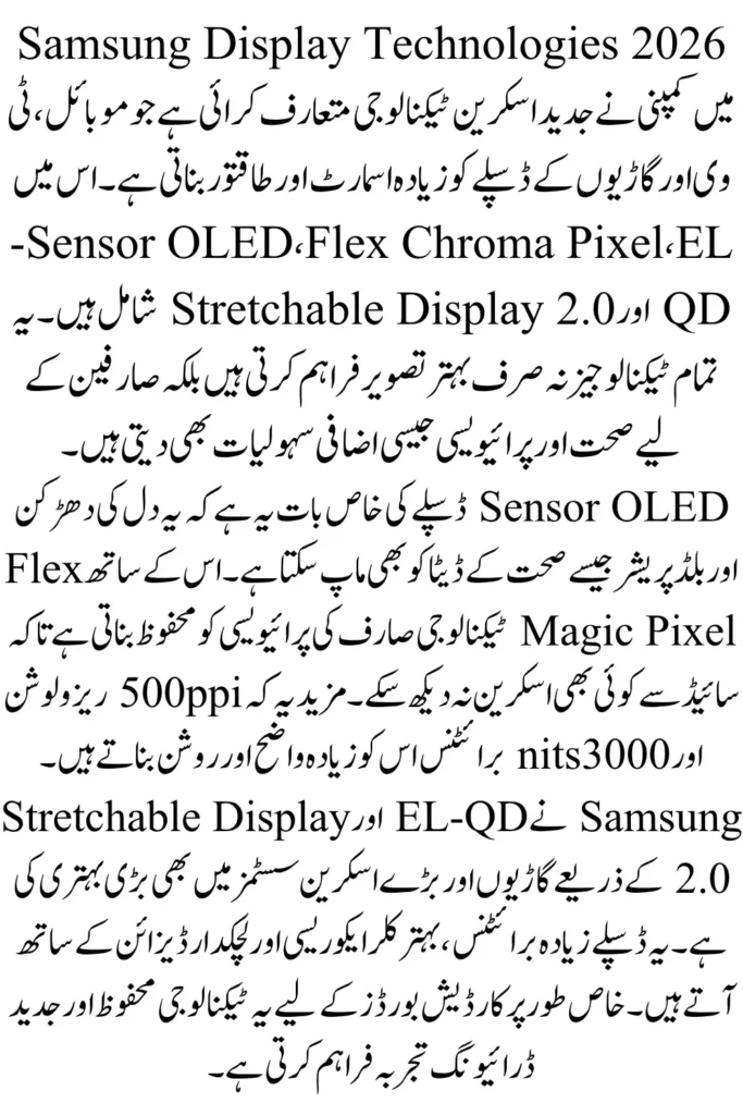 Samsung Display Technologies 2026: Sensor OLED, Flex Chroma Pixel, EL-QD and Stretchable Display Innovations Explained